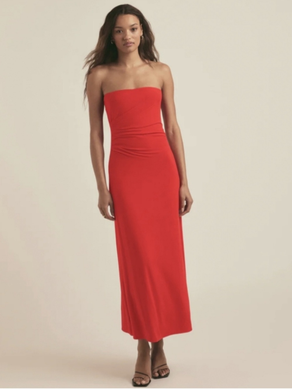 Favorite Daughter Colette Strapless Red Midi Dress - M - pomodoro